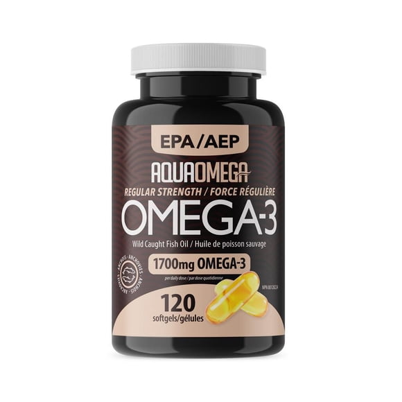 AquaOmega Regular Strength High EPA Omega 3 Fish Oil, Wild Caught Omega 3 Fish Oil Capsules with EPA, and DHA - Omega 3 Supplements Made in Canada, 120 Softgels
