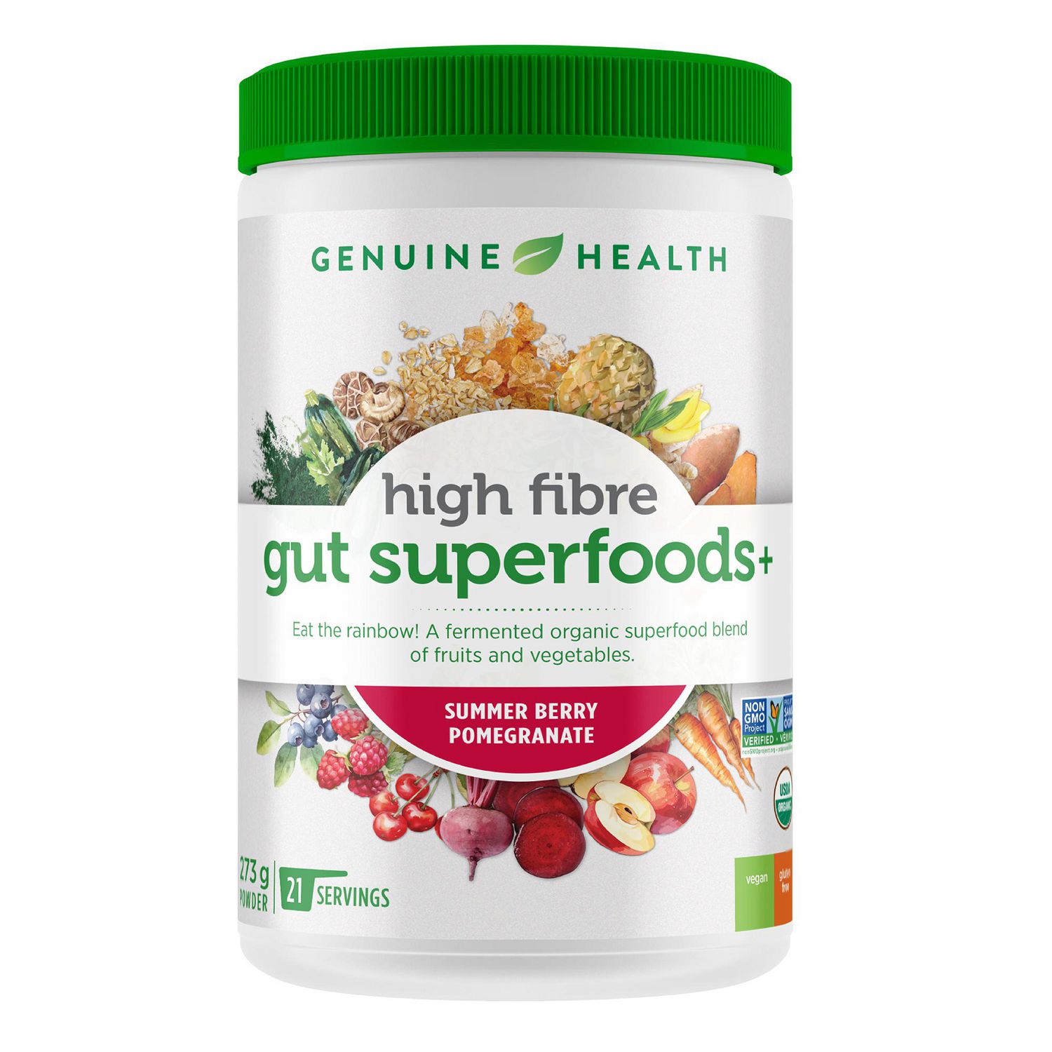 Genuine Health high fibre gut superfoods+ summer berry pomegranate, 21 servings