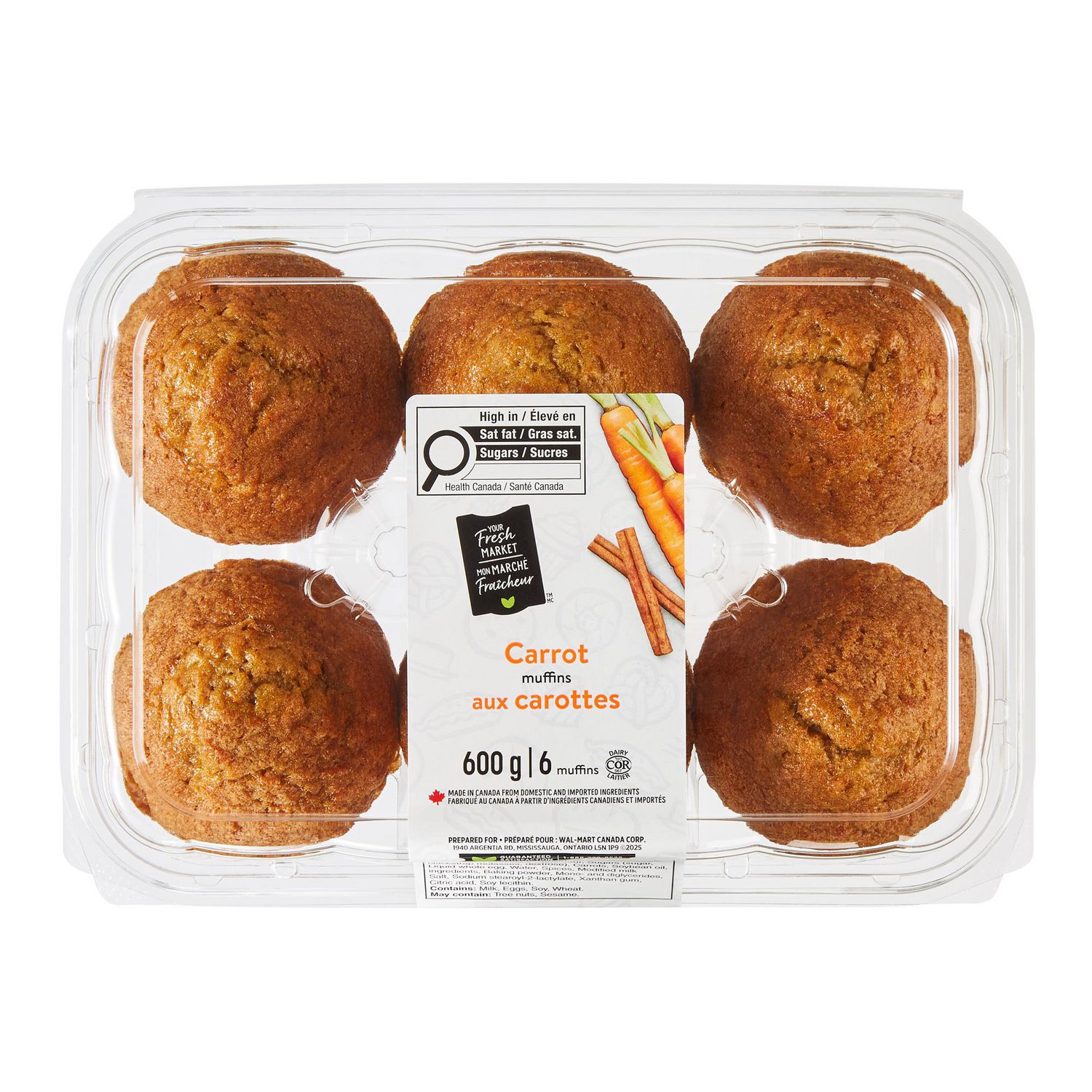 Muffins aux carottes Mon marché fraîcheur, 6 muffins, 600 g au total