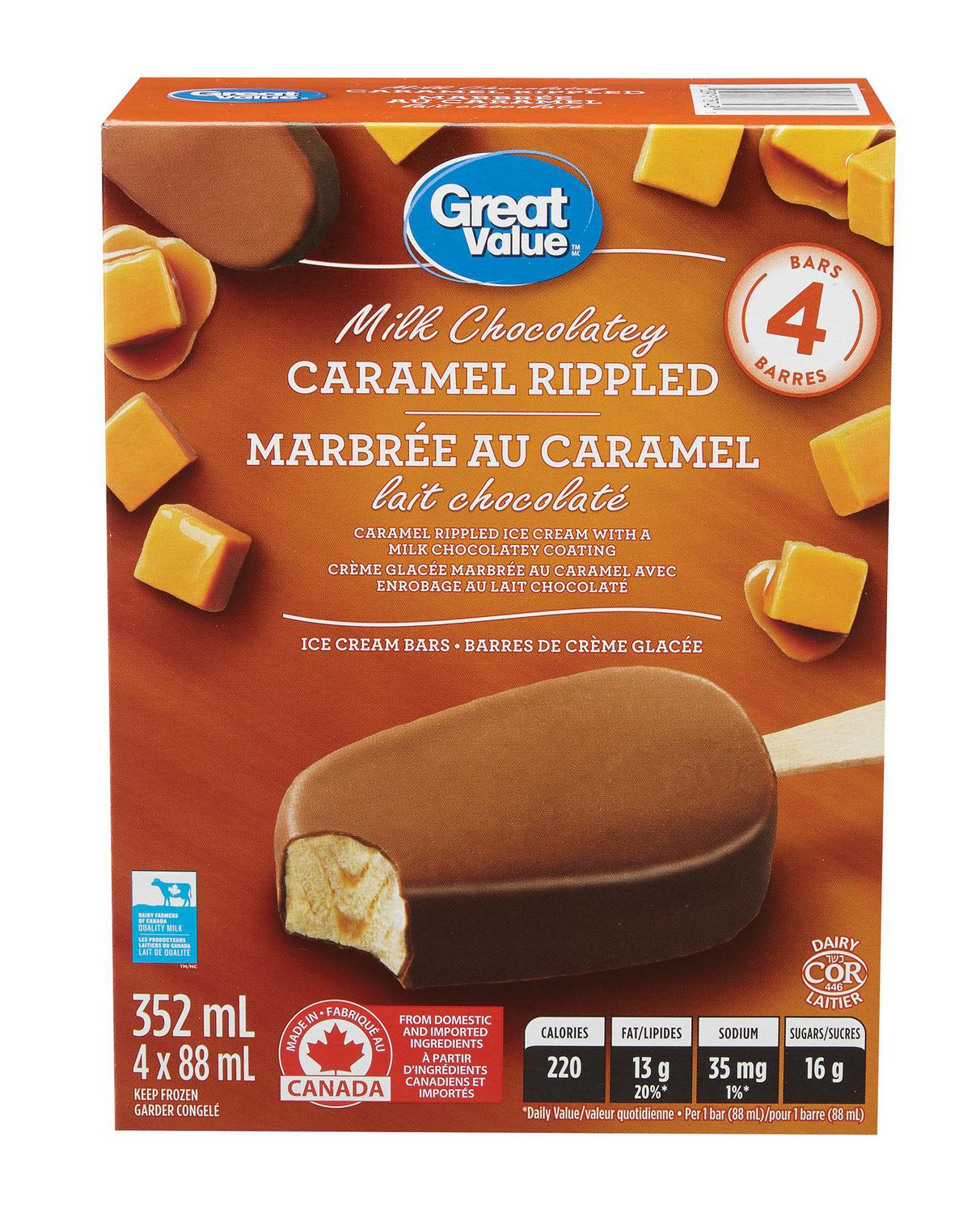 Great Value Milk Chocolatey Caramel Rippled Ice Cream Bars Walmart Canada 