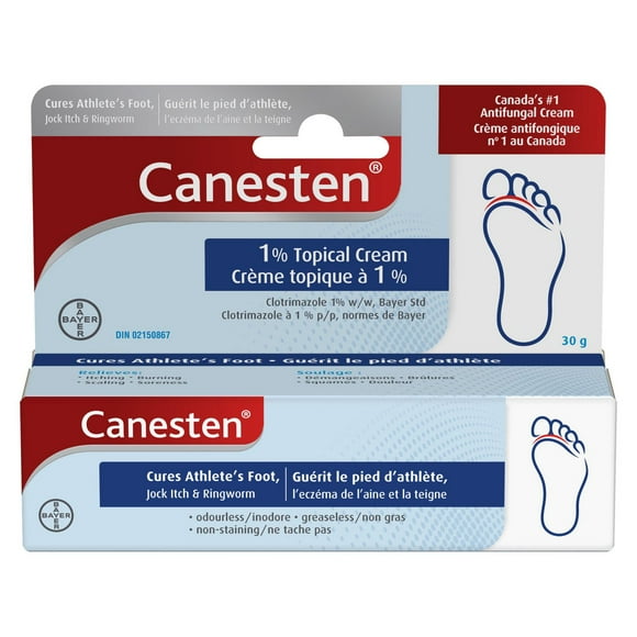 Canesten Crème topique antifongique 1%, soulage les démangeaisons, brûlures, brûlures, brûlures, douleurs 30g