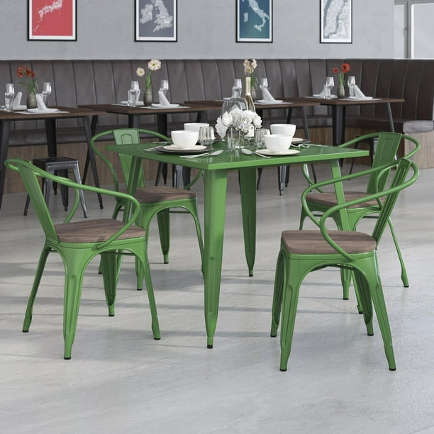 Chaise de cuisine (lot de 4) en métal et bois coloris vert Forci