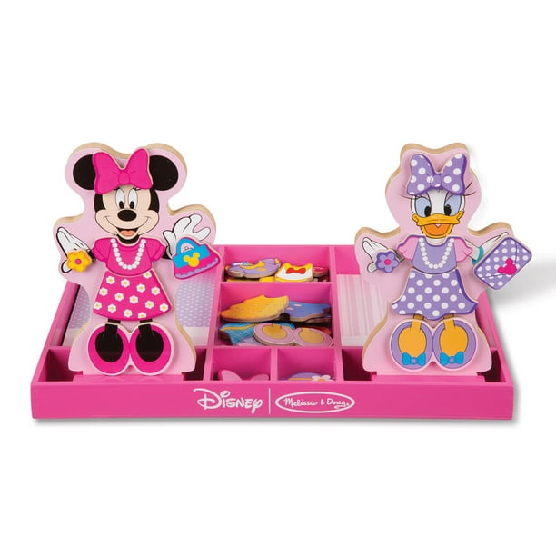 Melissa & Doug Disney Poupée en bois avec habillage magnétique Minnie Mouse et Daisy Duck, jeu de simulation, pièces interchangeables, présentoirs, 45 pièces et plus, 1.1 "H x 13.5" l x 11.1 "l