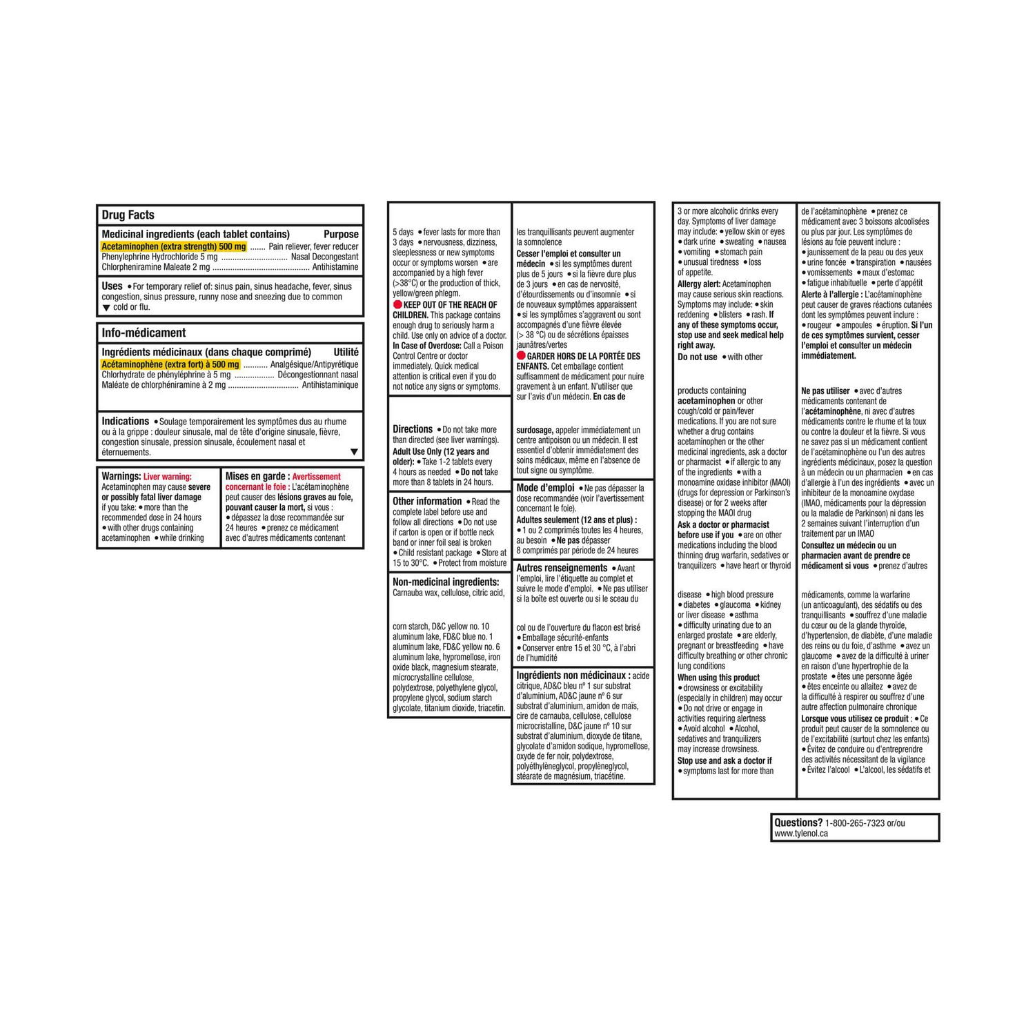 Tylenol Extra fort, Sinus, Nuit, soulage la congestion des sinus et autres symptômes sinusaux 20 comprimés