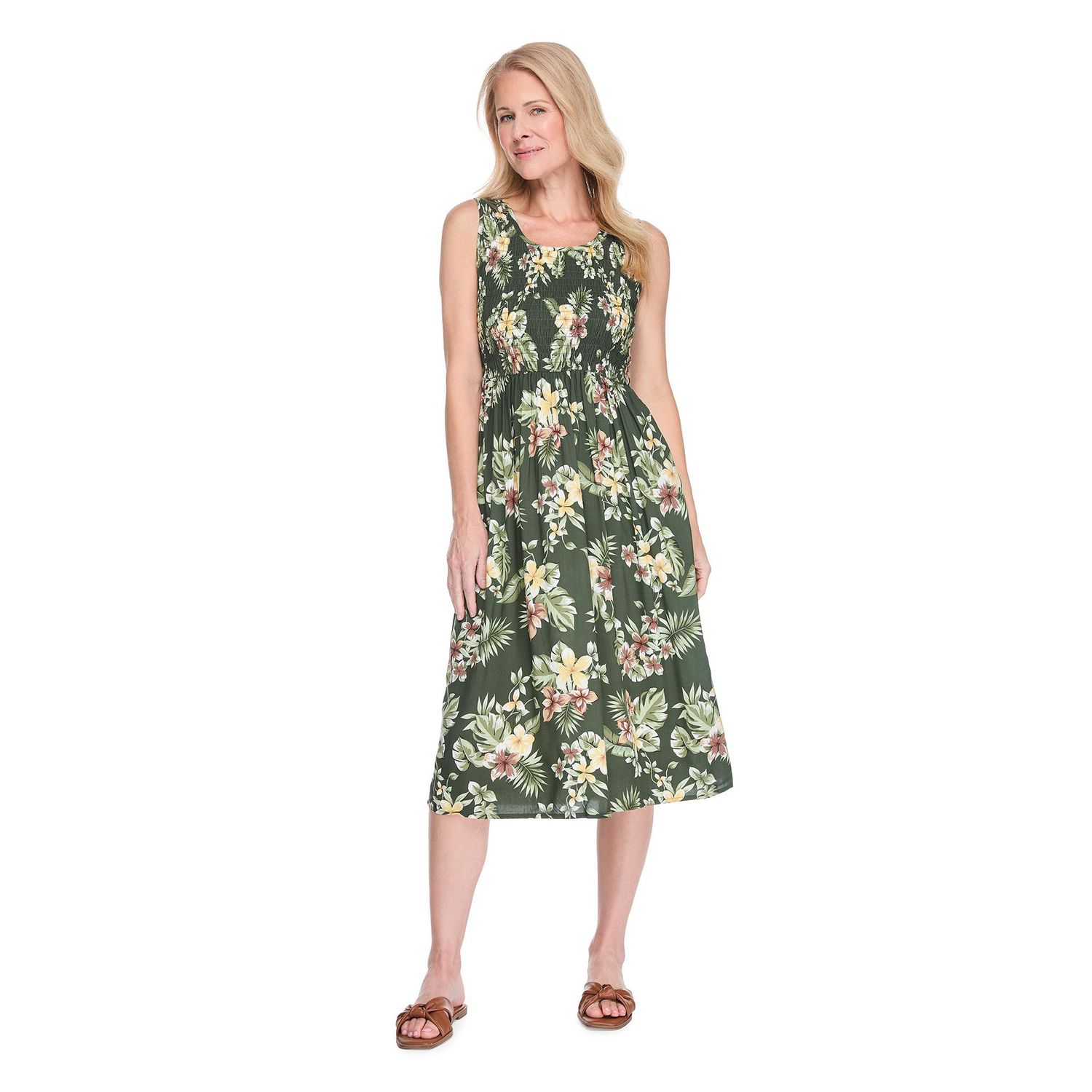 Robe longue sans manches à smocks Iyla pour femmes