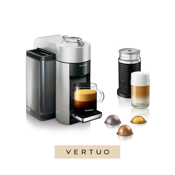 Machine à café et espresso Vertuo de Nespresso par De'Longhi avec mousseur à lait Aeroccino, Argenté