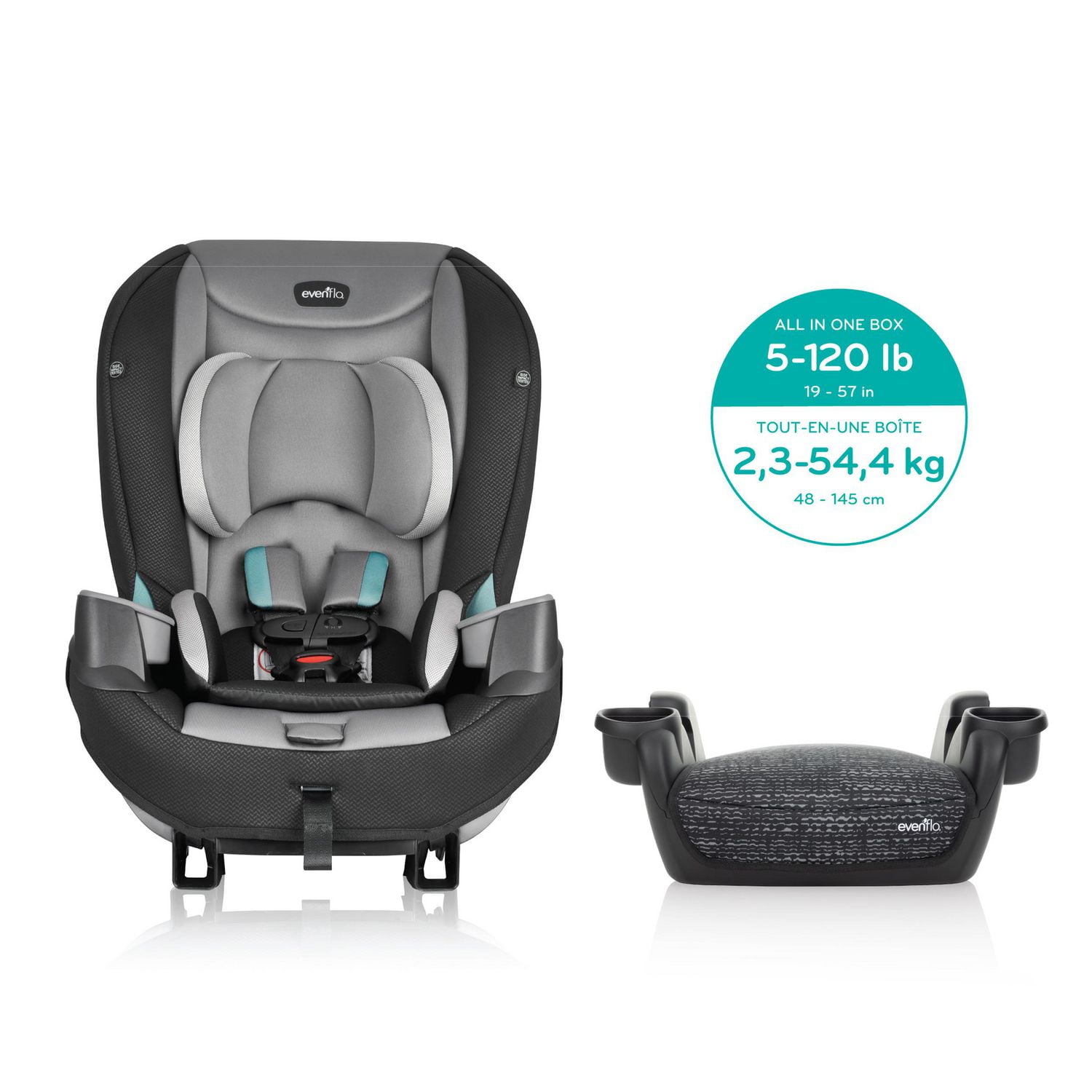 Evenflo Generations Car Seat Pack Sonus 65 Convertible Car Seat City Lights Gray GoTime No Back Booster Car Seat Static Black