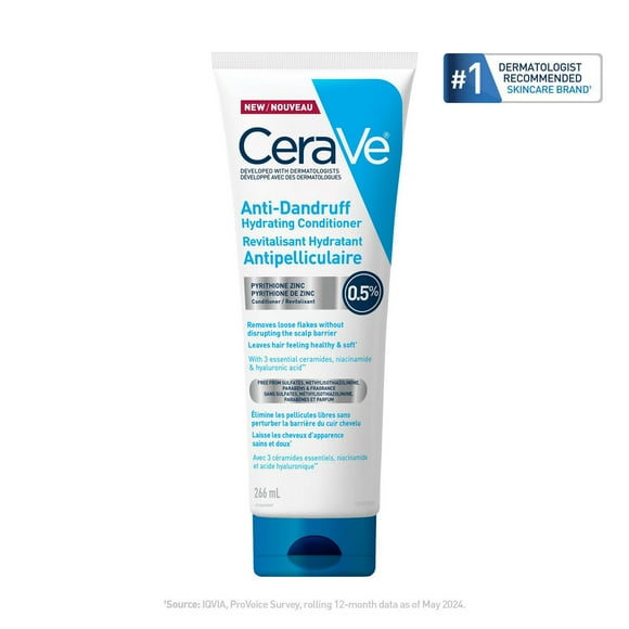 CeraVe Anti-Dandruff Hydrating Conditioner for Men & Women, Gently Cleanses Scalp & Hair While Reducing Flakes, Itchiness, and Irritation, 266mL, Reduces dandruff flakes