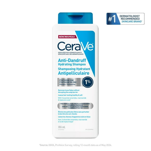 CeraVe Anti Dandruff Hydrating Shampoo for Men & Women, Gently Cleanses Scalp & Hair While Reducing Flakes, Itchiness, and Irritation, 355mL, Reduces dandruff flakes