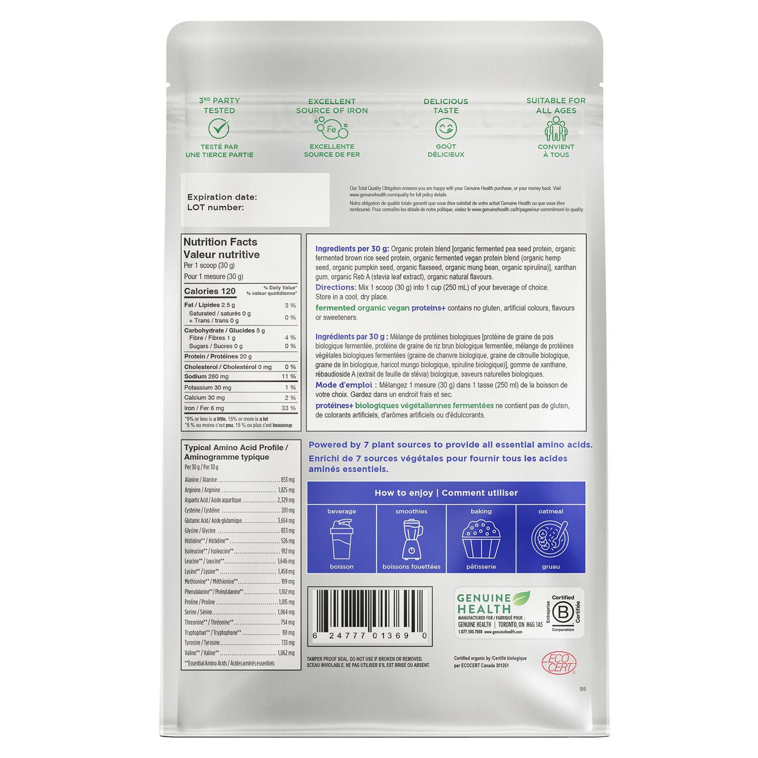 Genuine Health Fermented Organic Vegan Proteins Vanilla, 10 servings