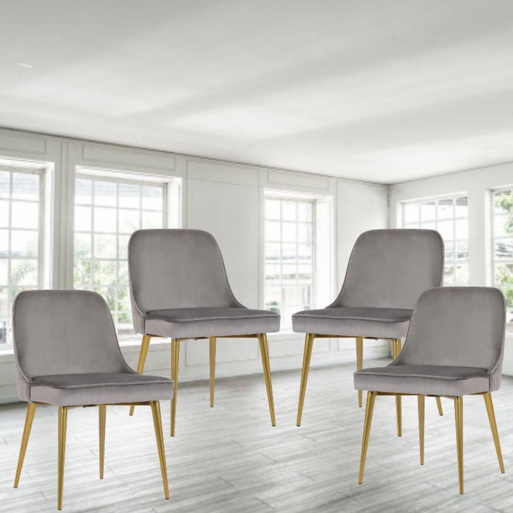 Heye Dining Chair with Grey Velvet Upholstery and Gold Metal Legs (Set