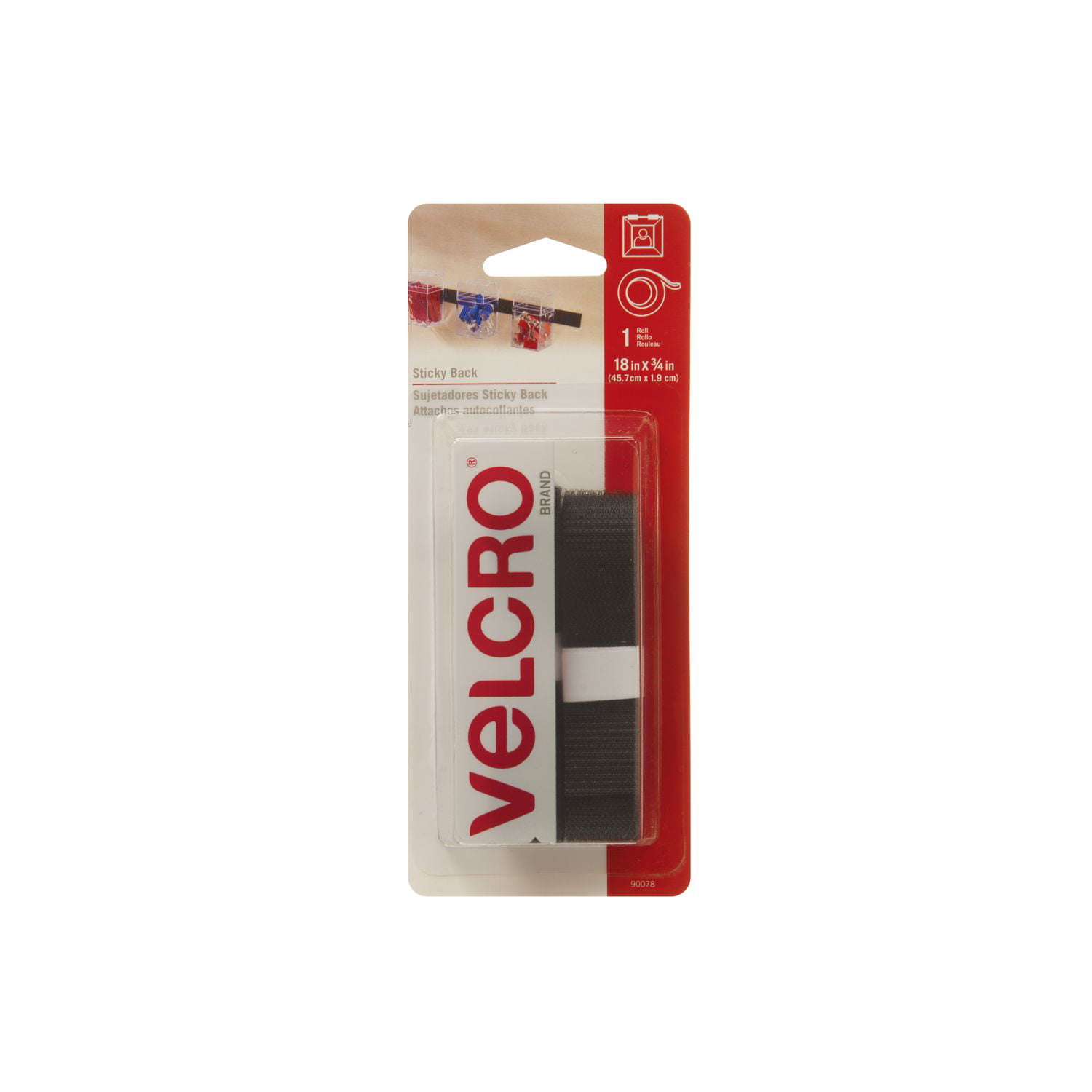 VELCRO® Brand, Sticky Back™ Tape - 18 Black, 18 x 3/4 (45.72cm x 1.9cm)  