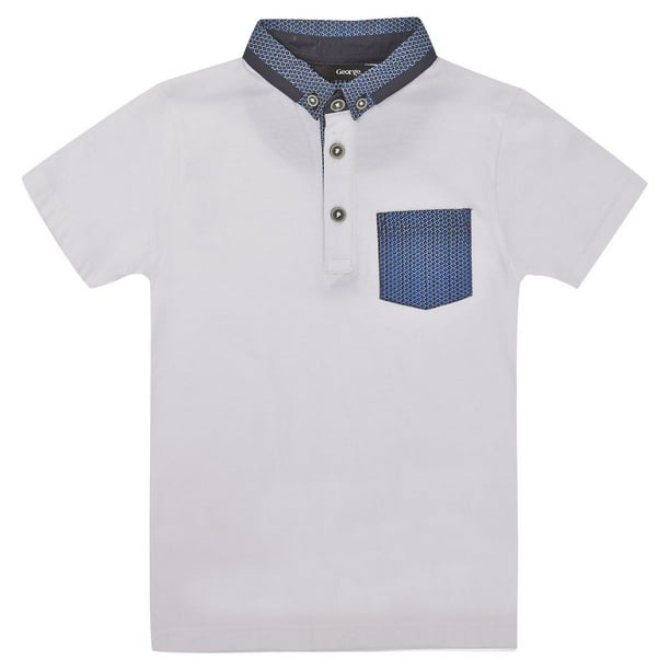 Polo à col à imprimé géométrique bleu et blanc George British Design pour garçons