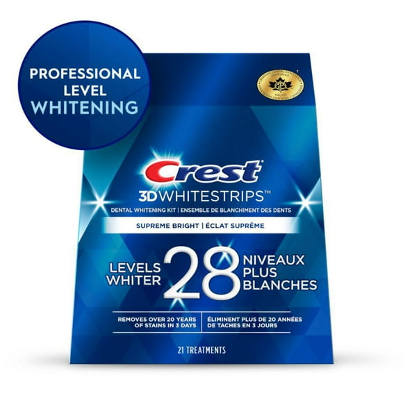 Crest 3D Whitestrips Supreme Bright At-home Teeth Whitening Kit, 28 Levels Whiter, 21 Treatments