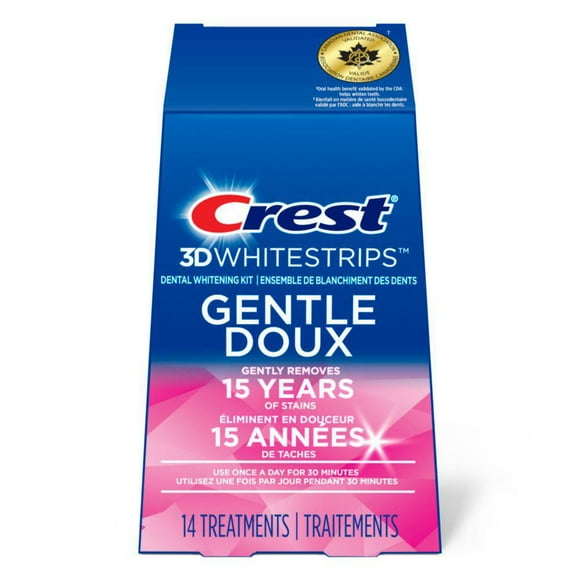 Crest 3D Whitestrips Gentle At-home Teeth Whitening Kit, Gently Removes 15 Years of Stains, 14 Treatments