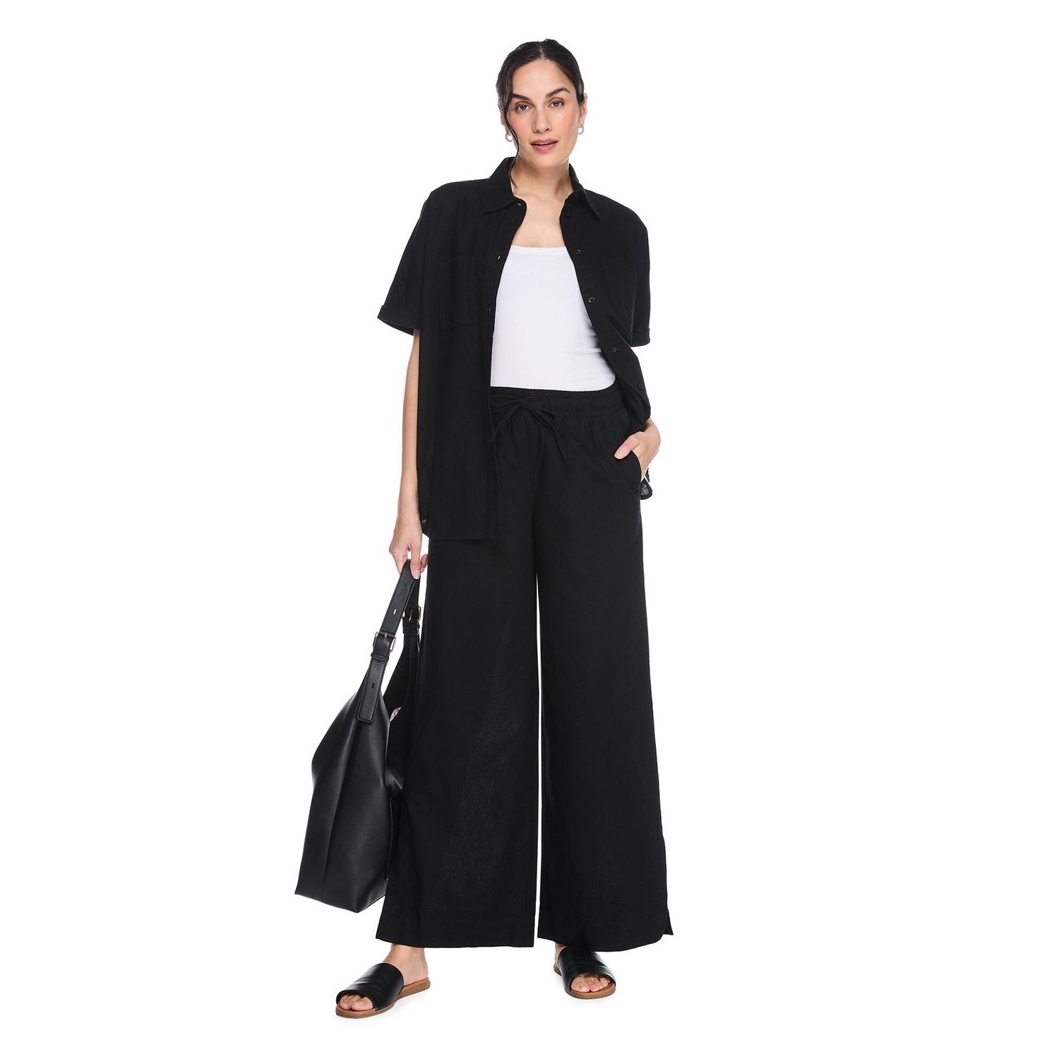 Pantalon à jambe large en mélange de lin George pour femmes