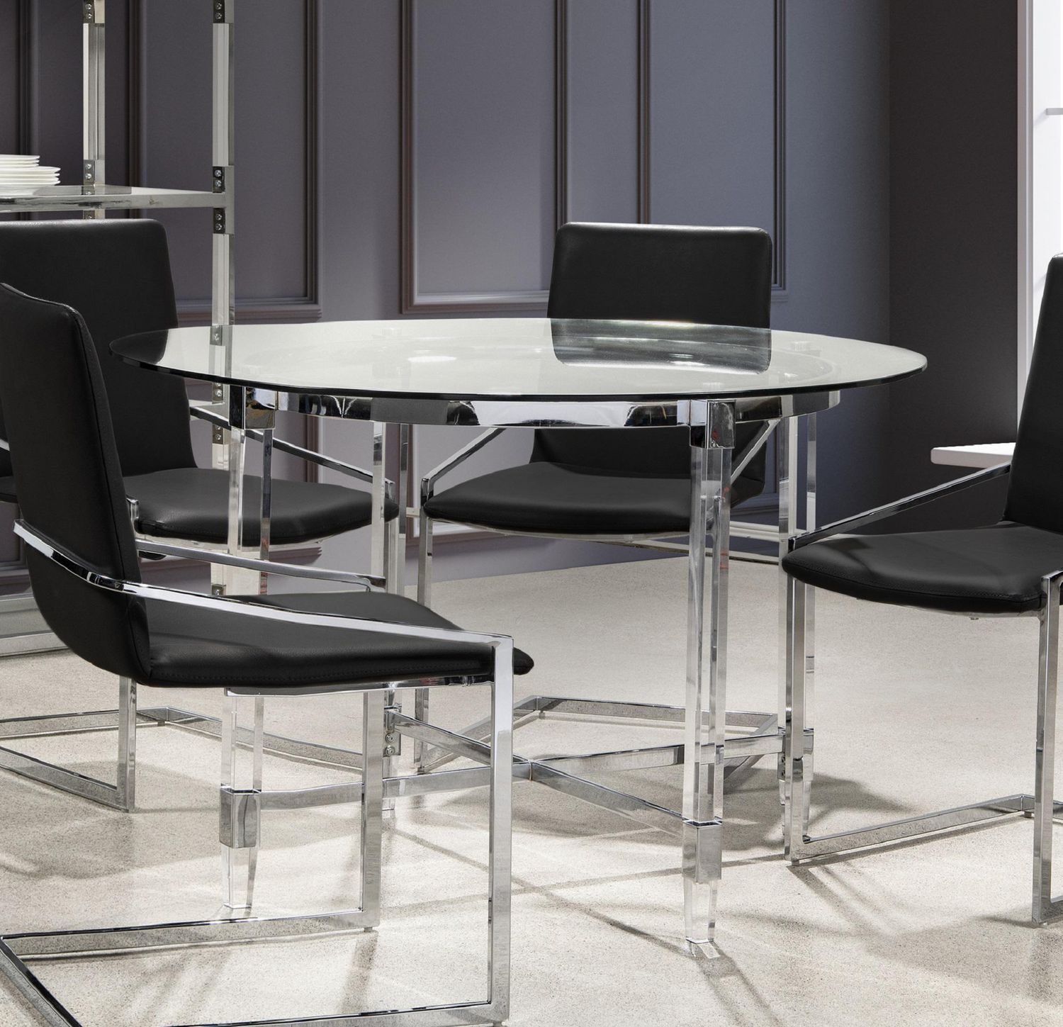 Topline Home Furnishings Glass Top Dining Table with Acrylic Legs