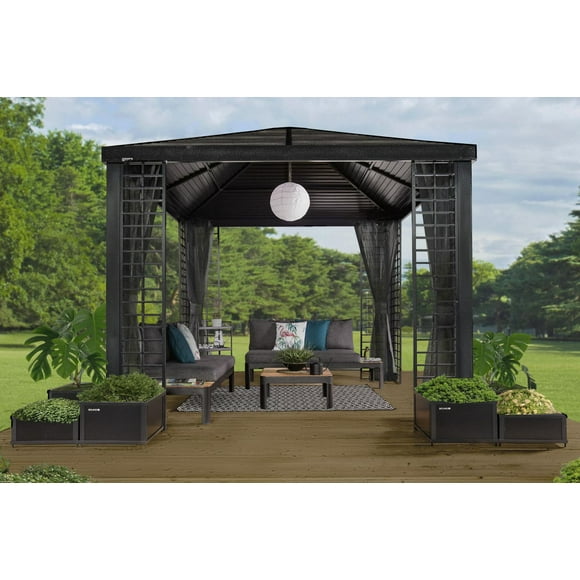 Sojag Rustproof Aluminum Frame Pergola, PVC-Coated Canopy for UV Protection, Contemporary Design for Garden or Yard, 10' x 10', Lima Grey