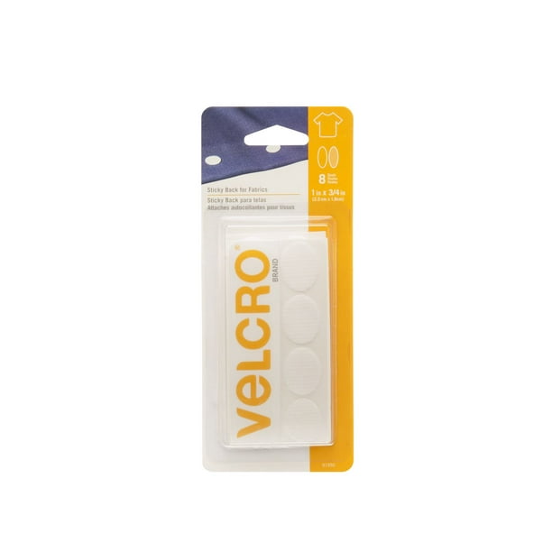Ens. de 8 attaches ovals autocollantes VELCRO® Brand en blanc pour tissu 1 x 3/4 po (2,5 cm x 1,9 cm)