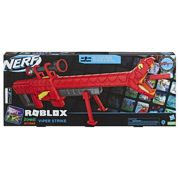 Nerf Roblox Zombie Attack : Viper Strike, blaster à fléchettes, inclut un  viseur, un code permettant d'obtenir un objet virtuel exclusif, un chargeur  6 fléchettes, 6 fléchettes Nerf Elite, un bipied, jouets