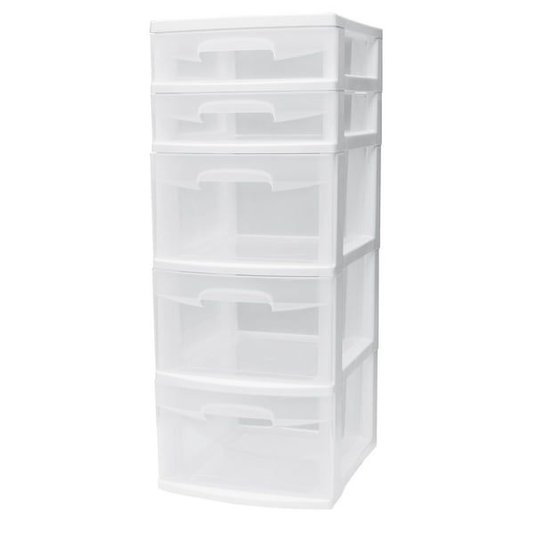 Basics Extra Wide Fabric 5-Drawer Storage Organizer Unit for Closet,  White