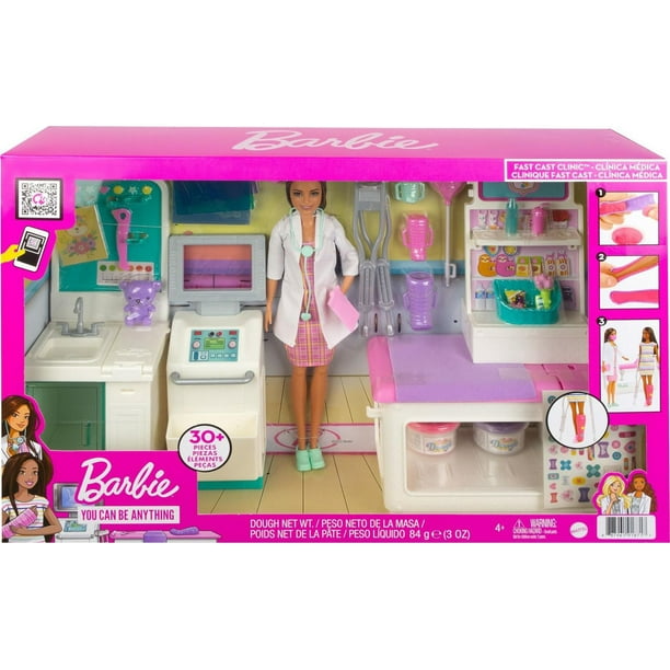 Barbie - Coffret Clinique de Barbie avec poupée Docteur brune