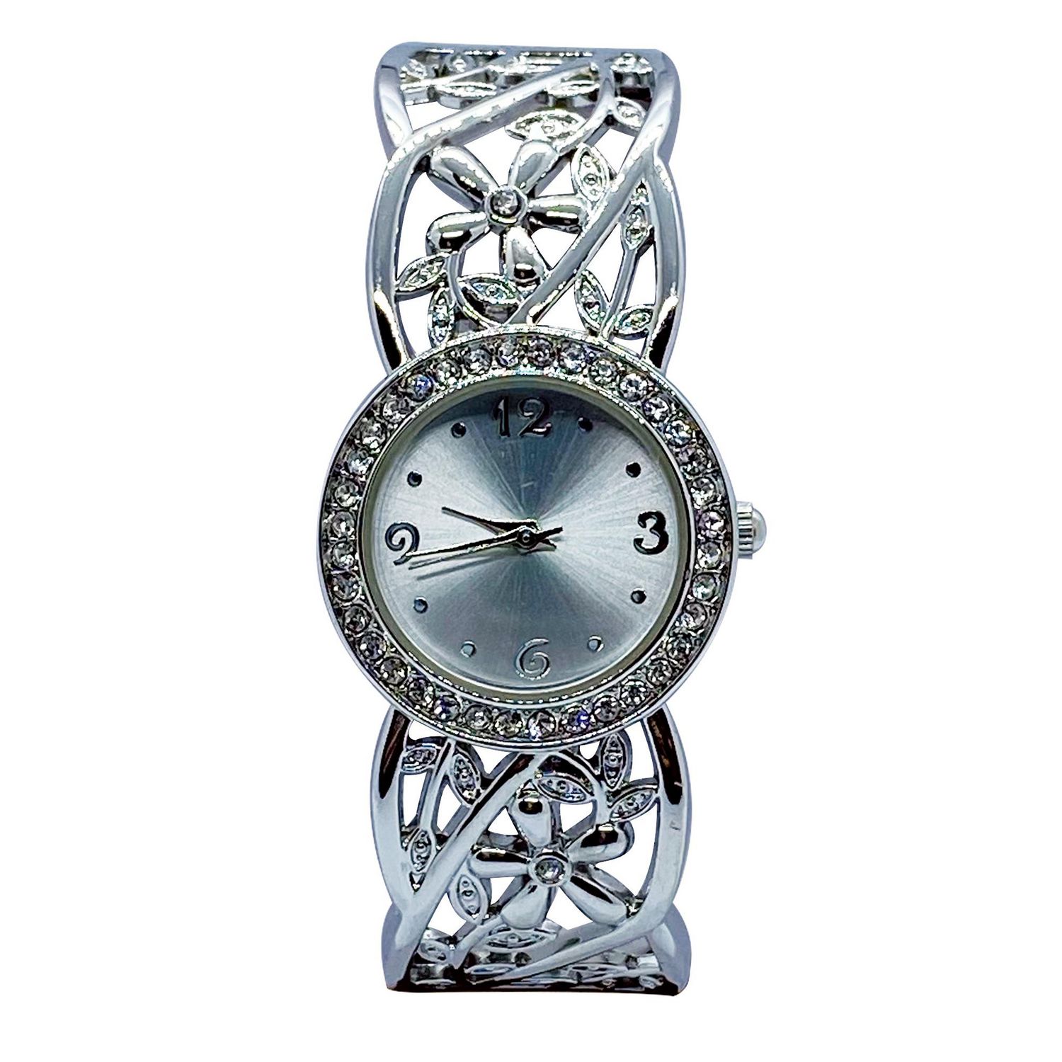 George Ladies Silvertone Filigree Bangle Watch