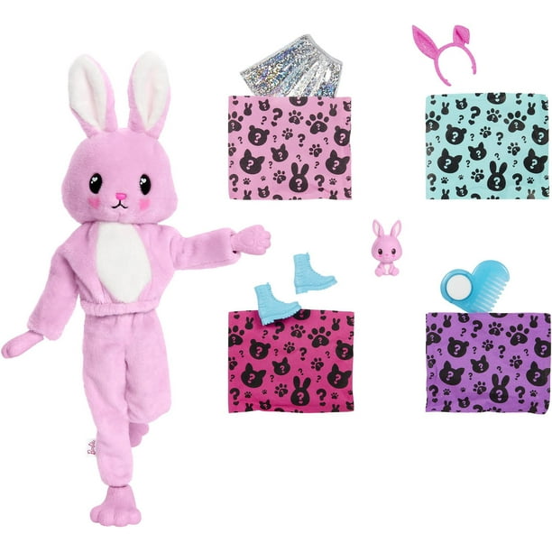 Poupée Barbie Cutie Reveal avec costume de lapin en tissu moelleux, 10  surprises, dont un mini-animal de compagnie et des éléments qui changent de  couleur, cadeau pour enfants à partir de 3