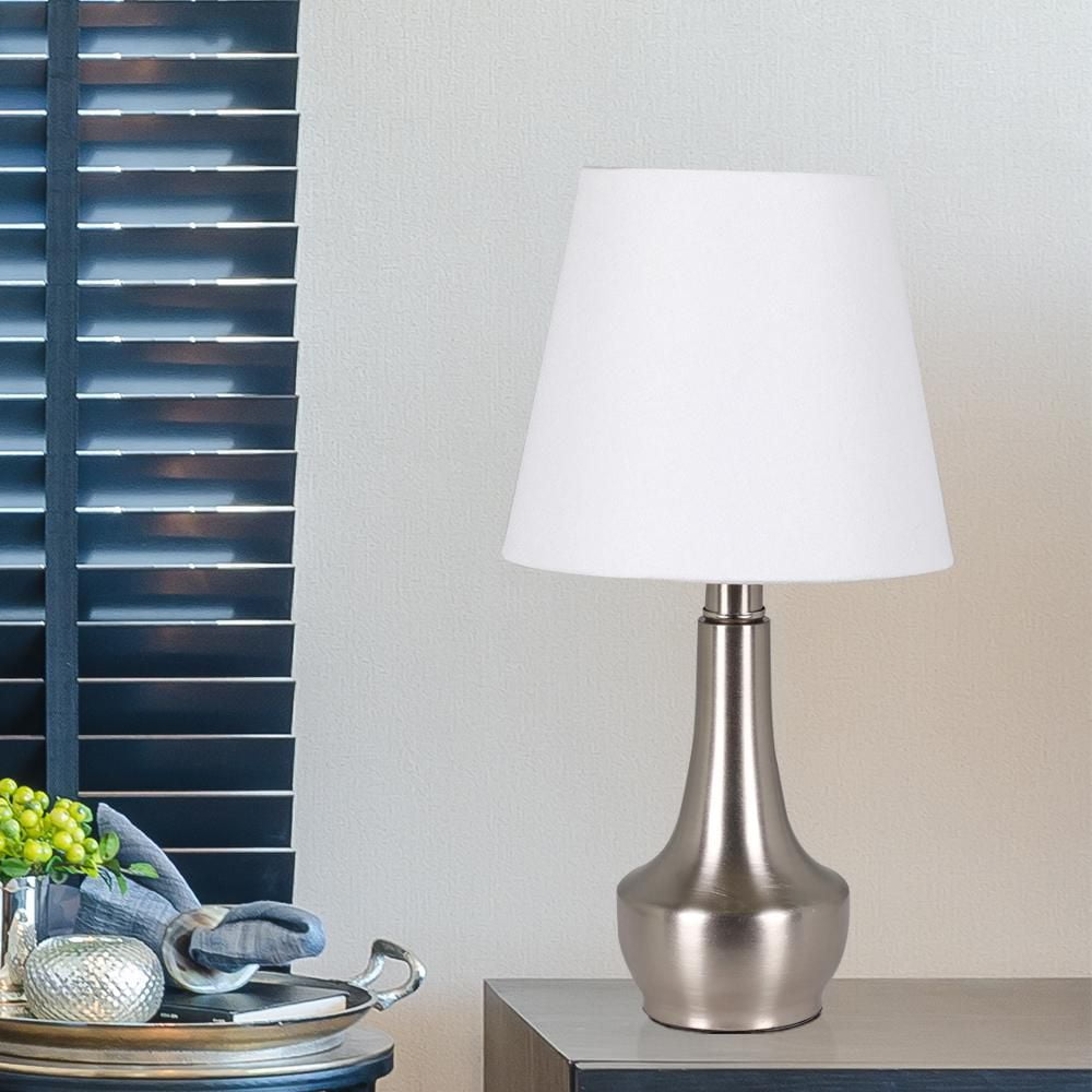 hometrends 14.25-inch Metal Brushed Nickel Accent Lamp with White Shade ...