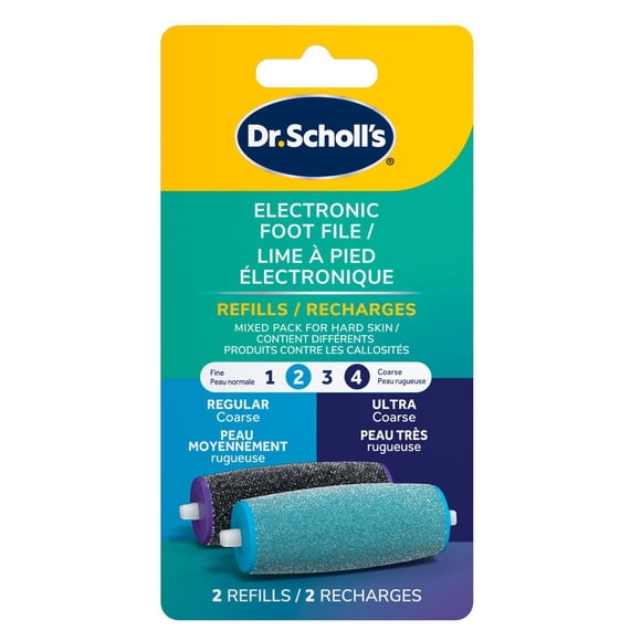 Têtes de recharge pour rouleau électrique mixte pour pieds Dr. Scholl's, 1 recharge grain régulier et 1 recharge grain extra gros