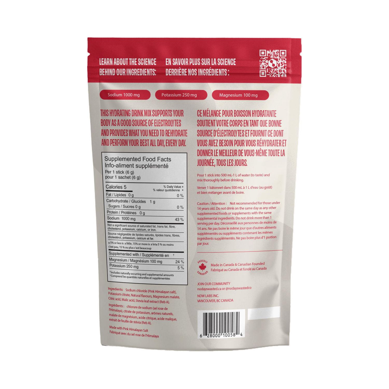 No Days Wasted Active Hydration Sugar-Free Electrolyte Drink Mix – Sour Raspberry – Hydration Powder Packets with Sodium, Potassium & Magnesium – 9 Sticks