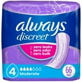 thumbnail image 1 of Always Discreet Adult Incontinence Pads for Women, Moderate Absorbency, Regular Length, Postpartum Pads, 1 of 9
