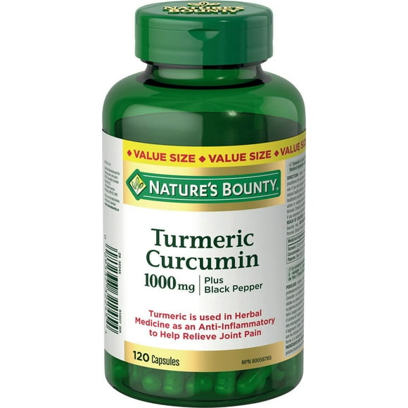 NATURE'S BOUNTY Turmeric Curcumin With Black Pepper, Used In Herbal Medicine As An Anti-inflammatory, Relieves Joint Pain, Liver Protectant, Aids Digestion, Value Size, Capsules 120.0 count, 120 Capsules