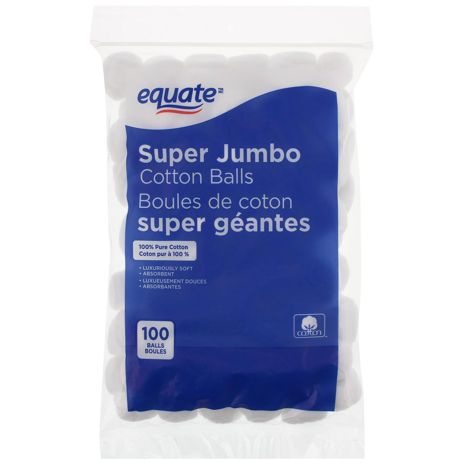 Equate Super Jumbo Cotton Balls, 100 pack 
