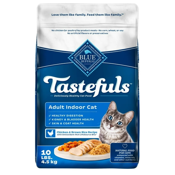 BLUE Tastefuls santé pour chats d’intérieur recette poulet et riz brun naturelle pour chats adultes 4,5kg