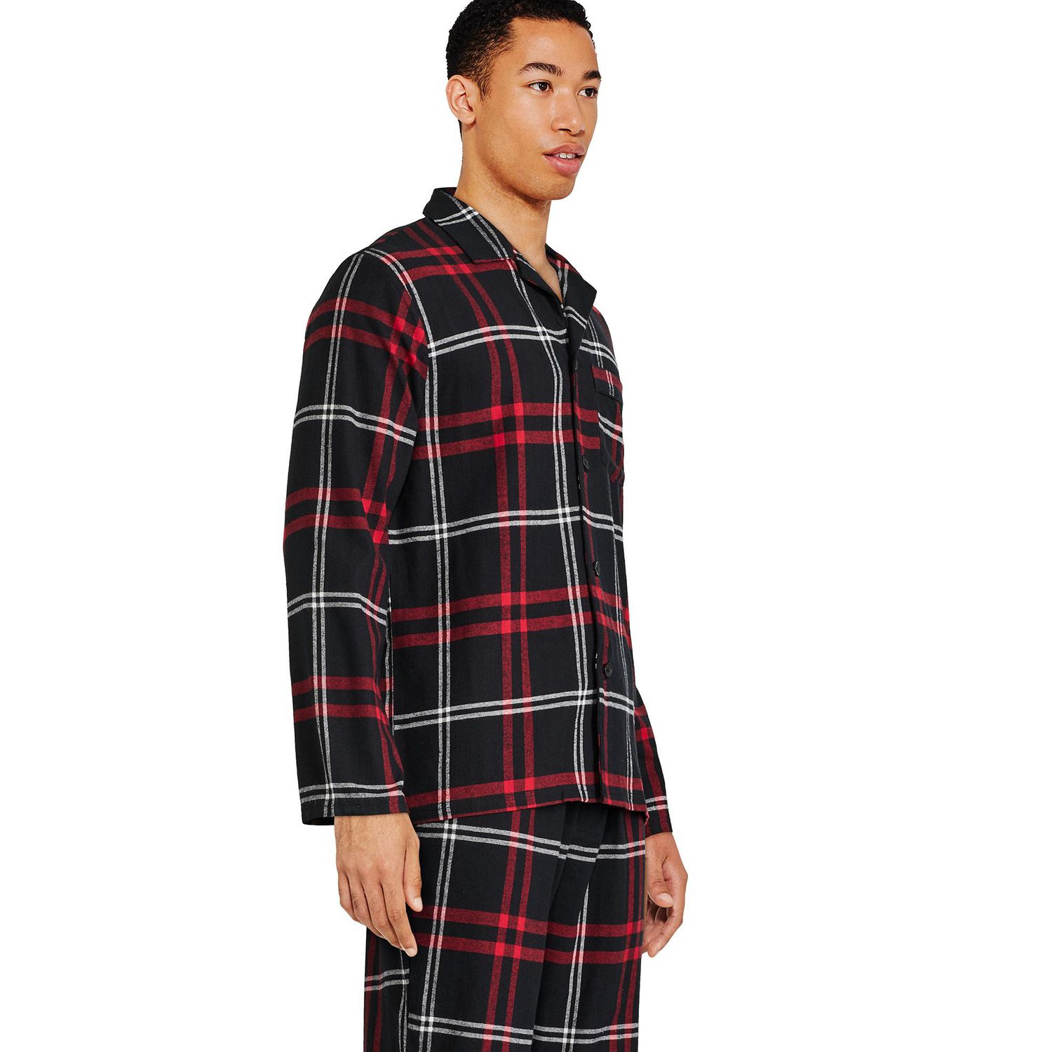 George Men's Flannel Notch Collar Pajamas 2-Piece Set