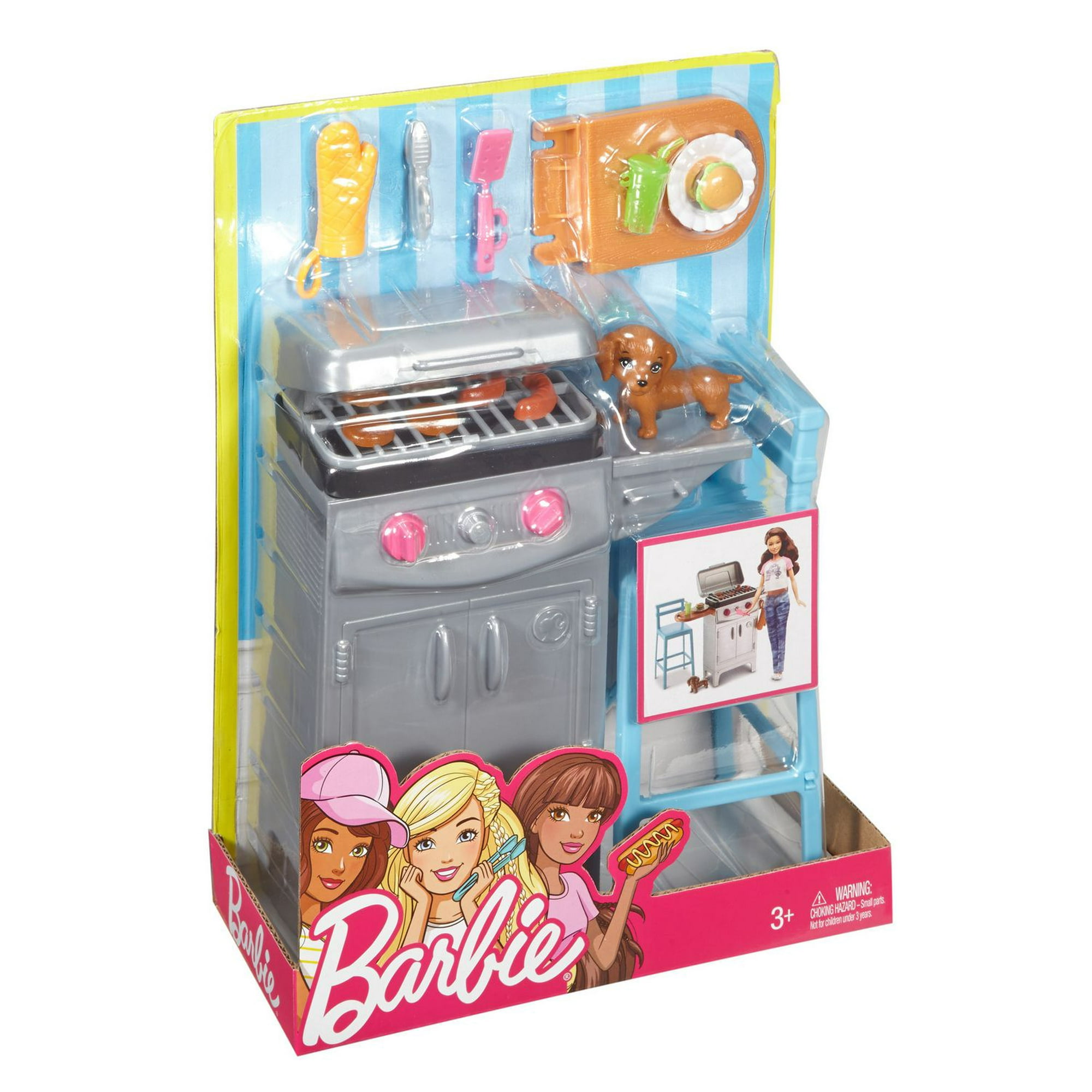 Barbie Doll & Playset, Cook 'n Grill Restaurant with Pizza Oven  & 30+ Pieces Including Furniture & Kitchen Accessories : Toys & Games