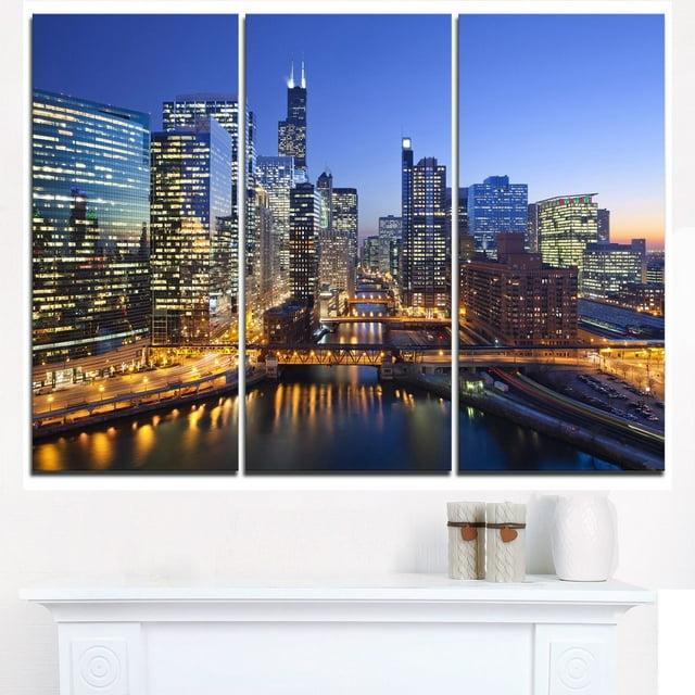 Tableau imprimé sur toile Design Art rivière et pont à Chicago