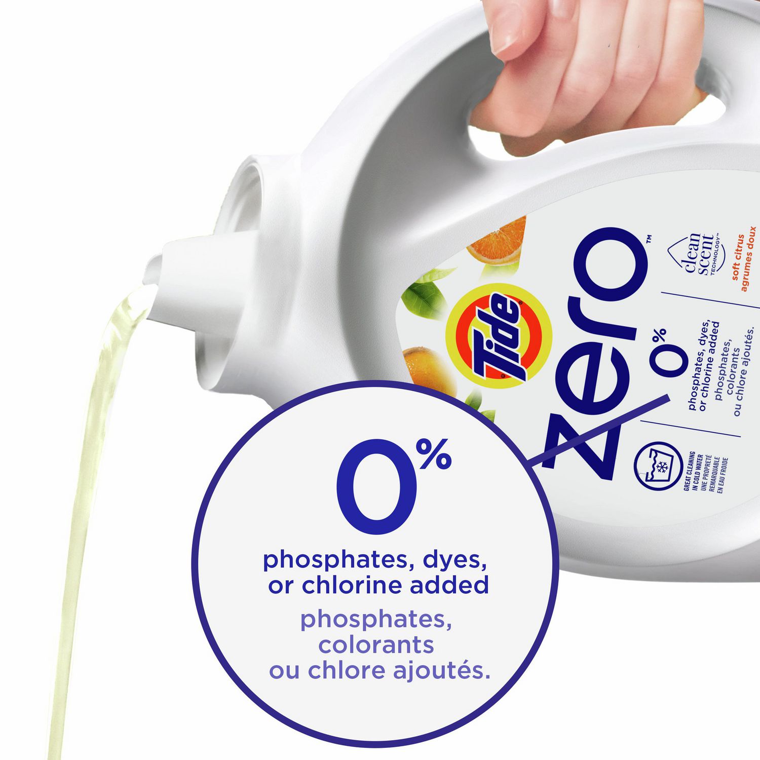 Tide Zero Liquid Laundry Detergent, Soft Citrus Scent, CleanScent