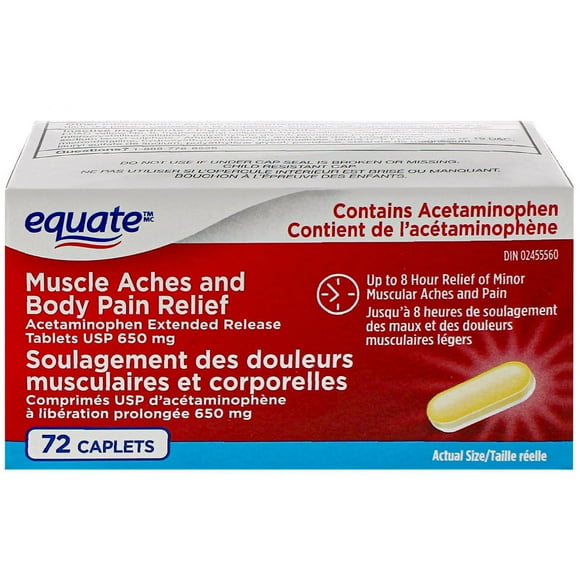 Equate Muscle Aches and Body Pain Relief, 72s, Acetaminophen Extended Release Tablets  650 mg