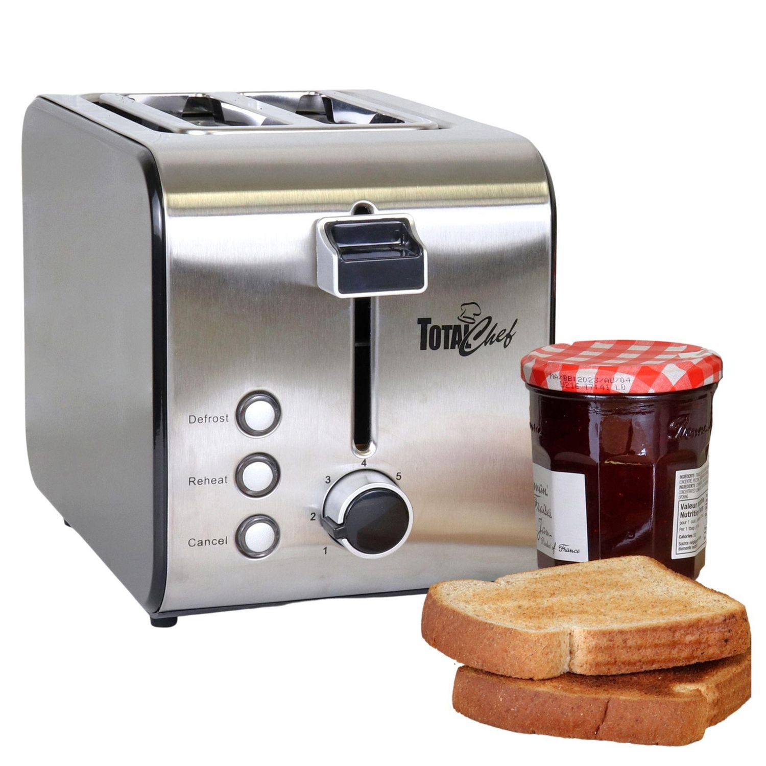 Total Chef 2 Slice Stainless Steel Toaster with Defrost Function