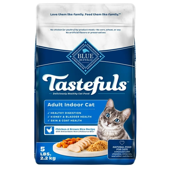 BLUE Tastefuls pour chats d’intérieur recette poulet et riz brun naturelle pour chats adultes 2,2kg