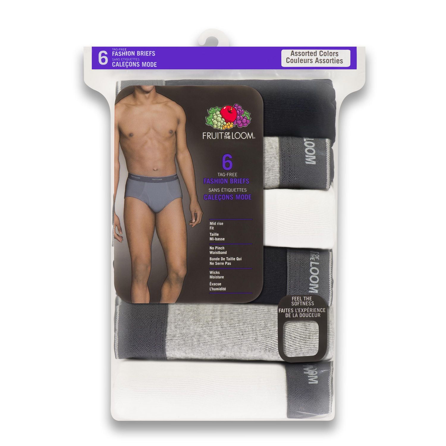 Fruit of the Loom Men's Briefs Mid-Rise Underwear 12-Pack Colors