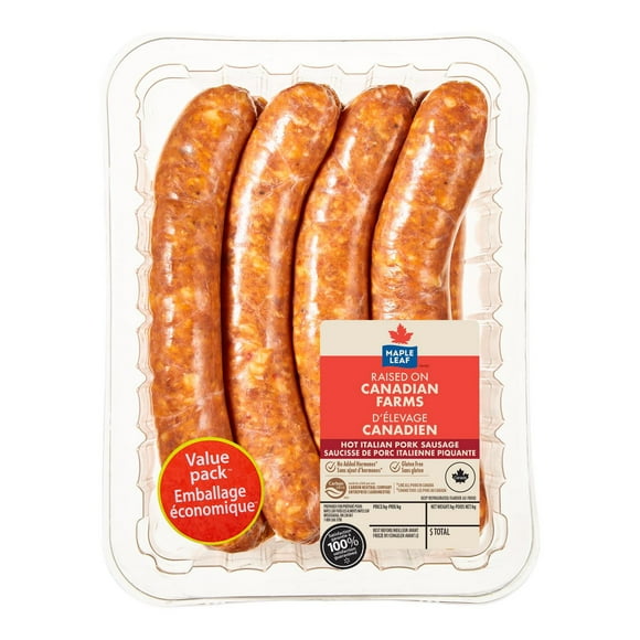 Maple Leaf Hot Italian Pork Dinner Sausage, 1.2 kg, Value Pack