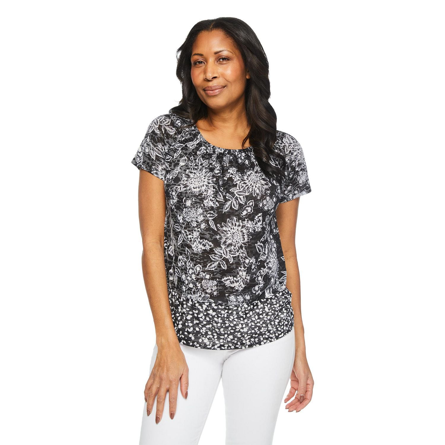 Iyla Women's Burnout Peasant Top