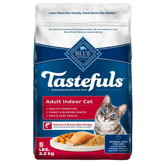 BLUE Tastefuls Santé pour chats d’intérieur recette saumon et riz brun naturelle pour chats adultes 2,2kg