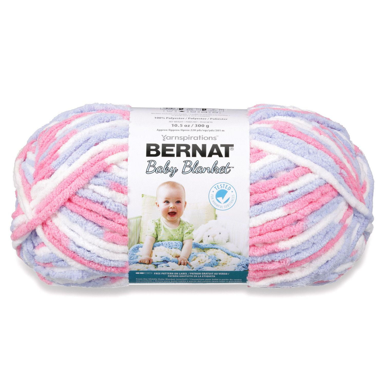 BERNAT BABY BLANKET BIG BALL YARN (300G/10.5 OZ), PINK/BLUE OMBRE