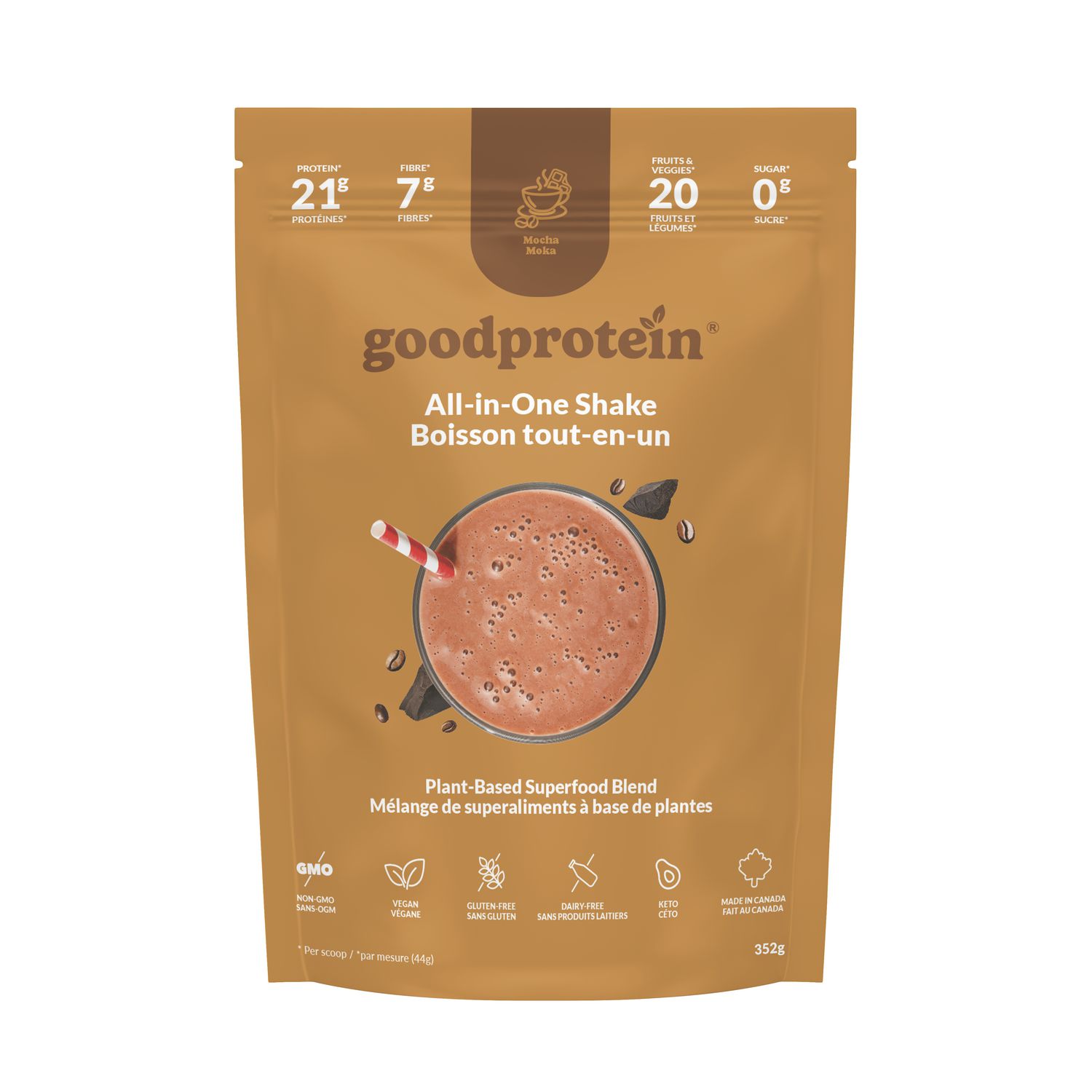 Good Protein, Vegan Protein, Mocha, 100% Natural, Non-Gmo, Gluten & Dairy Free, 352G