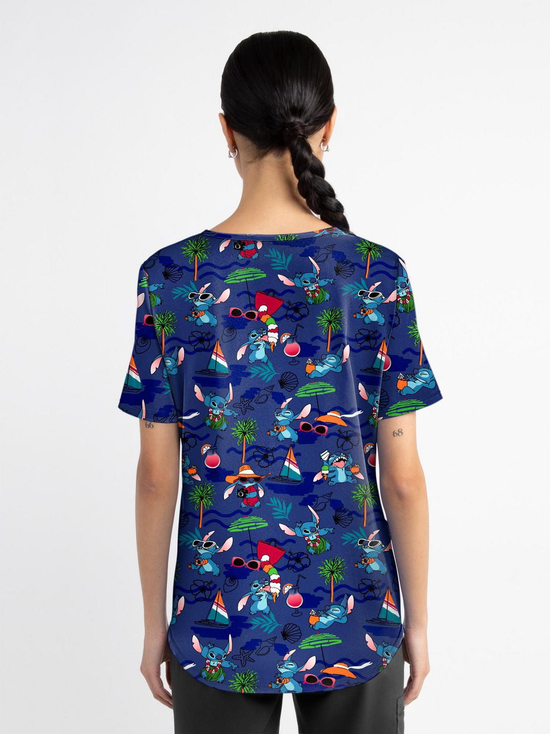 Blouse médicale imprimée Playa Stitch de la collection Fashion Scrubstar pour femmes, à encolure en V, tailles XS–3XL