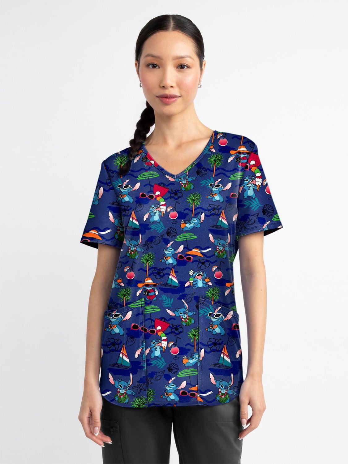 Scrubstar Fashion Collection Women’s Playa Stitch Print V-Neck Scrub Top, Sizes XS–3XL